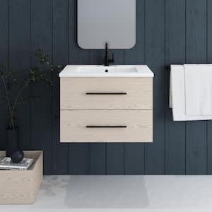 Napa 30 in. W x 20 in. D Single Sink Bathroom Vanity Wall Mounted In Natural Oak with Acrylic Integrated Countertop
