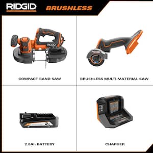 18V Cordless 2-Tool Combo Kit with Compact Band Saw, SubCompact Brushless Multi-Material Saw, 2.0 Ah Battery and Charger