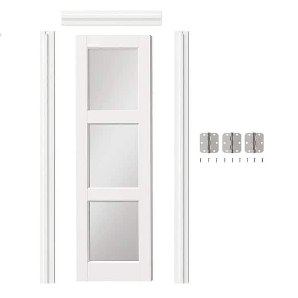 24 in. x 80 in. 3 Lite, Mirrored Glass, White Primed, MDF Prehung Interior Door Right-Handed with Door Jamb and Hardware