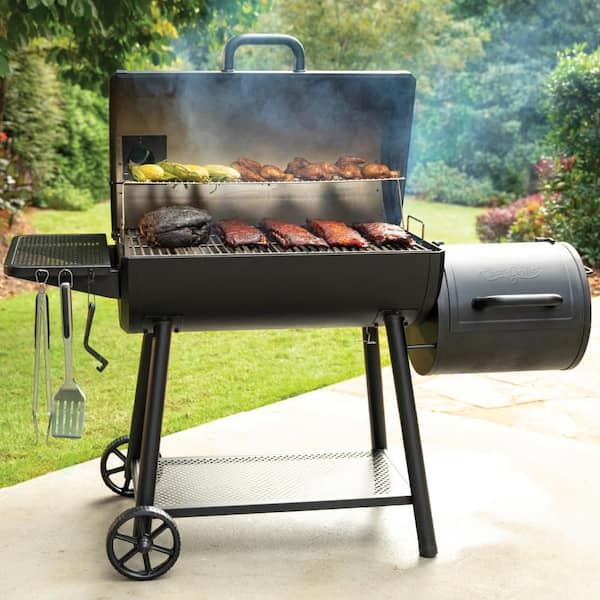 Smokin' Champ Charcoal Grill Offset Smoker in Black with Charcoal Tray and Dual Damper Controls