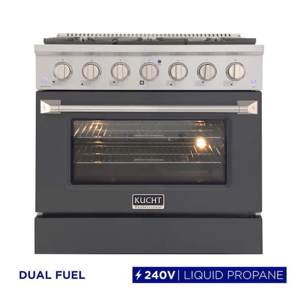 36 in. 5.2 cu. ft. 6-Burners Dual Fuel Range Propane Gas in Stainless Steel, Cement Gray Oven Door with Convection Oven