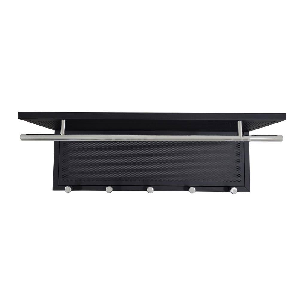 Black Metal Wall Mounted Shelf with Chrome Hooks