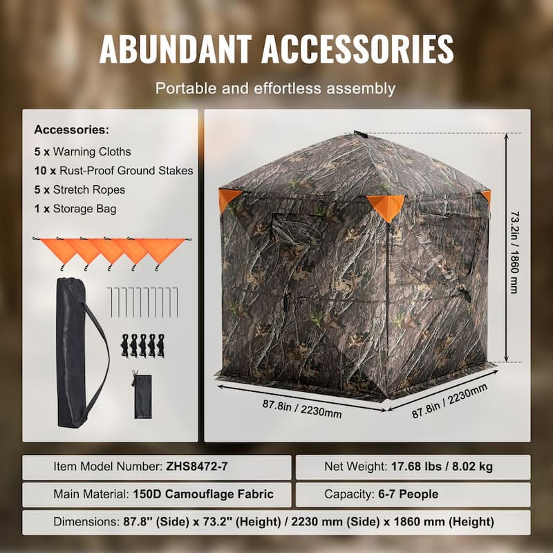 Hunting Blind, 288-Degree See Through Ground Blind, 6-7 Person Pop Up Deer Blind for Hunting with Carrying Bag, Portable