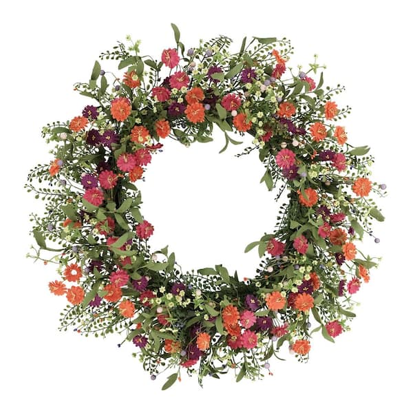 Puleo International 30 in. Artificial Daisy Floral Spring Wreath