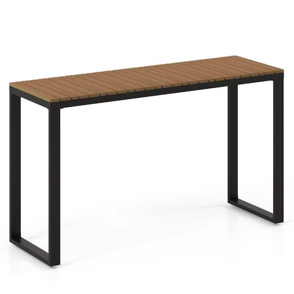 Costway Black Outdoor Dining Table Console Table with Metal Frame Foot Pads Buffet Bar Storage Organizer