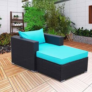 2 Pieces Patio Furniture Set Outdoor Sofa PE Wicker Rattan with Cushion and Ottoman