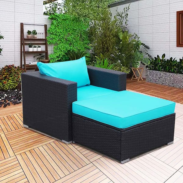 Tunearary 2 Pieces Patio Furniture Set Outdoor Sofa PE Wicker Rattan with Cushion and Ottoman