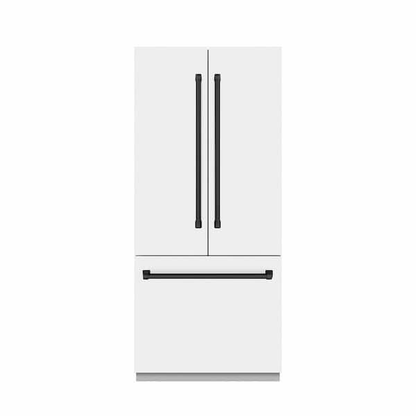 ZLINE Kitchen and Bath 36 in. 19.6 cu. ft. Built-in Bottom Freezer Refrigerator in Matte White with Graphite Gray Interior and Black Accents