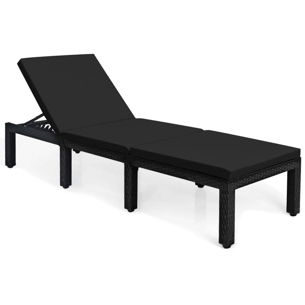 Wicker Outdoor Chaise Lounge with Black and Turquoise Cushion