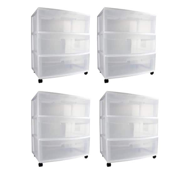 4 Tier Clear Drawer Large Plastic Storage Tower Beige 