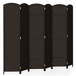 6-Panel Folding Room Divider Privacy Screen w/Hand-Woven Texture and Wood Frame Brown