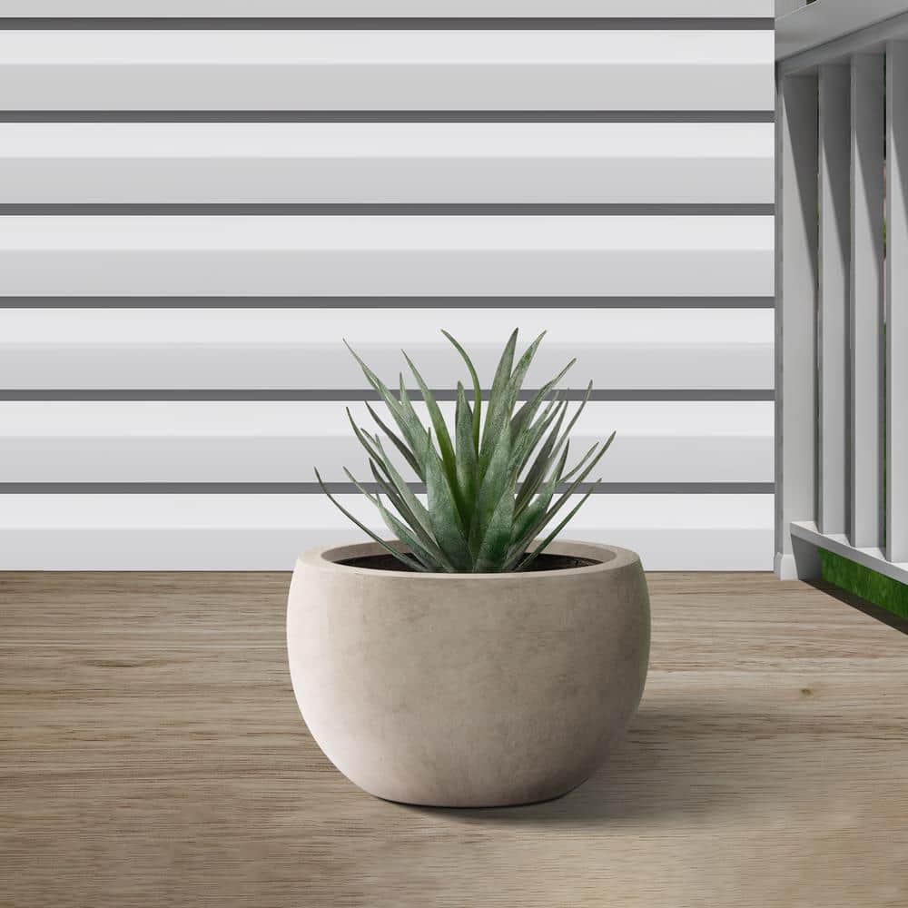 Weathered Gray Round Concrete Planter with Drainage Hole
