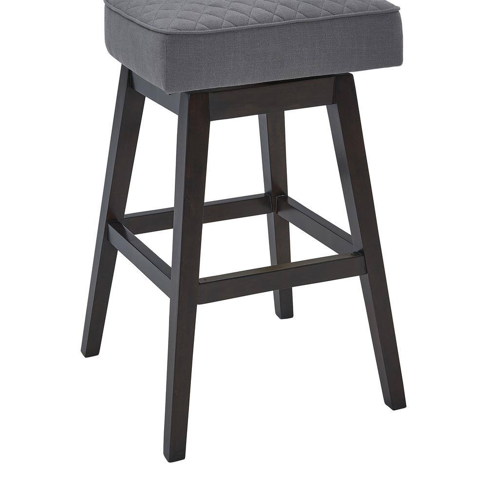 Contemporary 26" Swivel Barstool in Gray Fabric and Espresso Wood