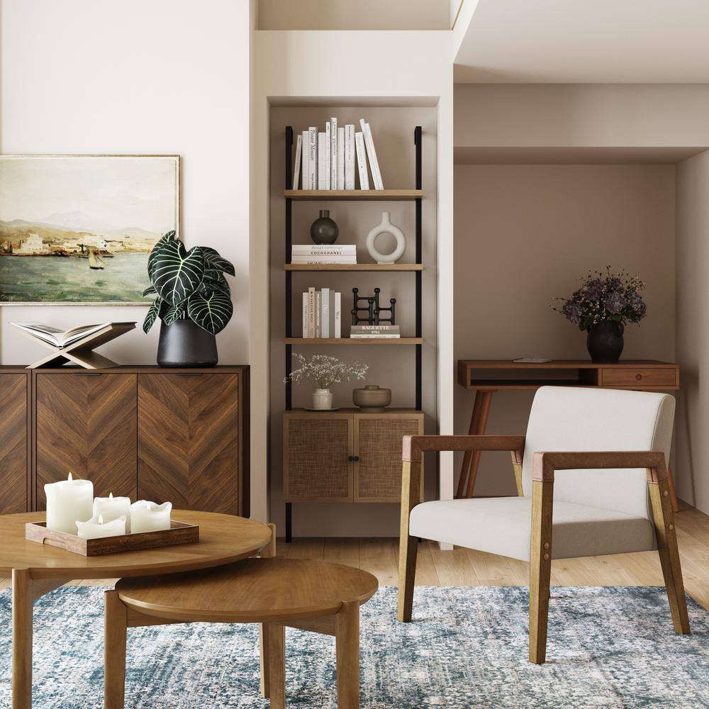Hudson Light Brown Wood and Faux Leather Accent Chair