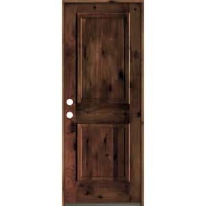 30 in. x 80 in. Rustic Knotty Alder Square Top Red Mahogony Stain Right-Hand Inswing Wood Single Prehung Front Door