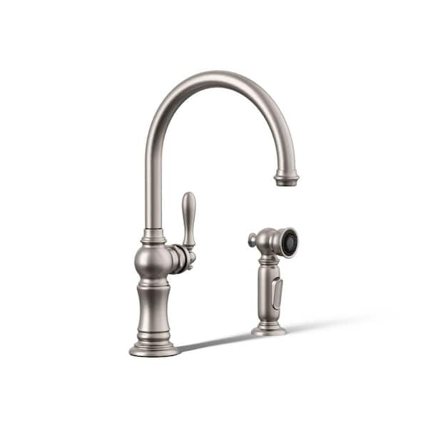Artifacts Single-Handle Standard Kitchen Faucet with Swing Spout and Side Sprayer in Vibrant Stainless