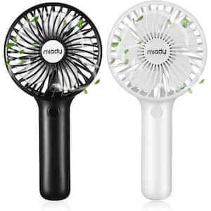 2-Pack Upgraded Mini Portable Handheld Fan with 3 Speed and 7-Hours to 20-Hours Runtime in Black+White