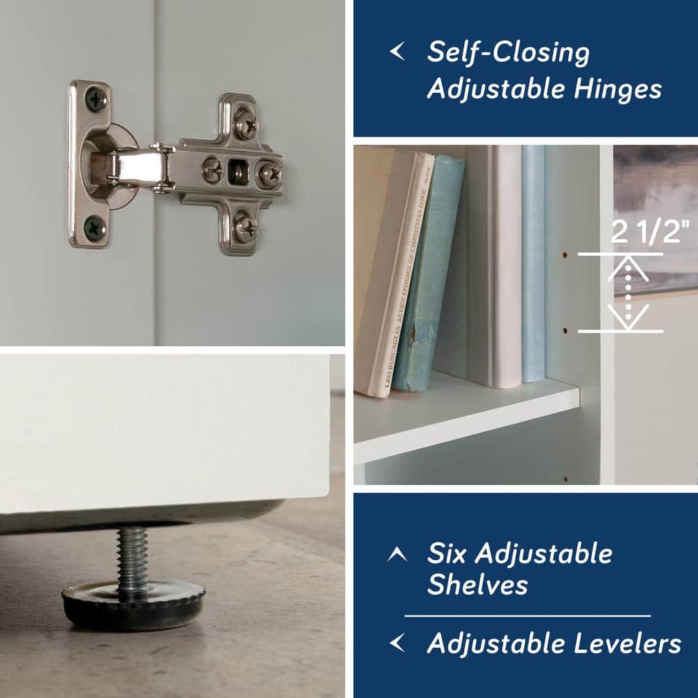 Soft White Adjustable Shelves 2-Door Storage Cabinet