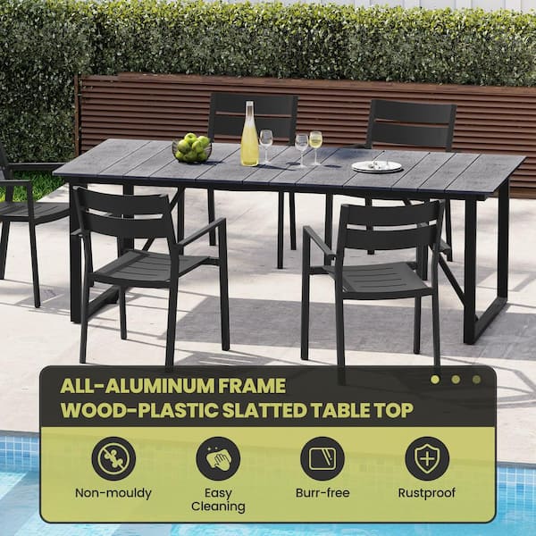 TWT Aluminum Outdoor Dining Table For 8, 62.8" - 82.5" Extendable Patio Dining Table With Umbrella Hole On Top With X-Shaped Frame Easy To Assemble For Backyard Garden Yard Porch Deck