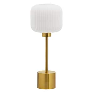 Aislin 21 in. Brushed Gold Metal Table Lamp with Globe Shade in Textured White Glass