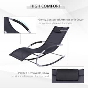 Metal Outdoor Chaise Lounge with Detachable Pillow, Durable Weather Fighting Fabric and Black Cushions