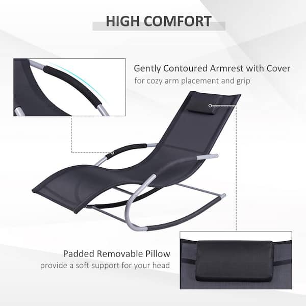 Unbranded Metal Outdoor Chaise Lounge with Detachable Pillow, Durable Weather Fighting Fabric and Black Cushions