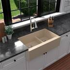 Farmhouse/Apron-Front Quartz Composite 34 in. Double Offset Bowl Kitchen Sink in Bisque