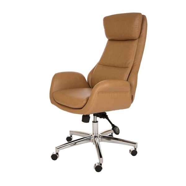 Glitzhome Camel Brown Mid-Century Modern Leatherette Gaslift Adjustable Swivel Office Chair