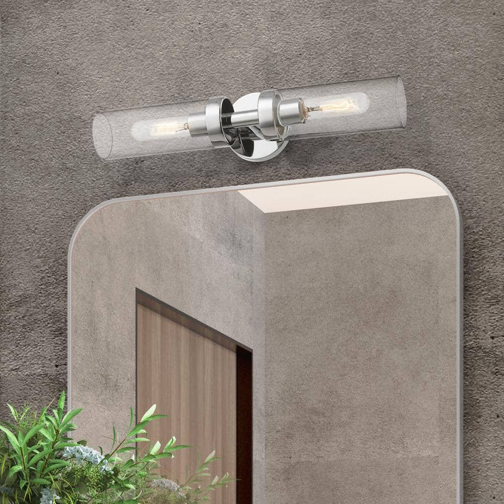 Ludlow Polished Chrome 2-Light Vanity with Clear Glass Shades
