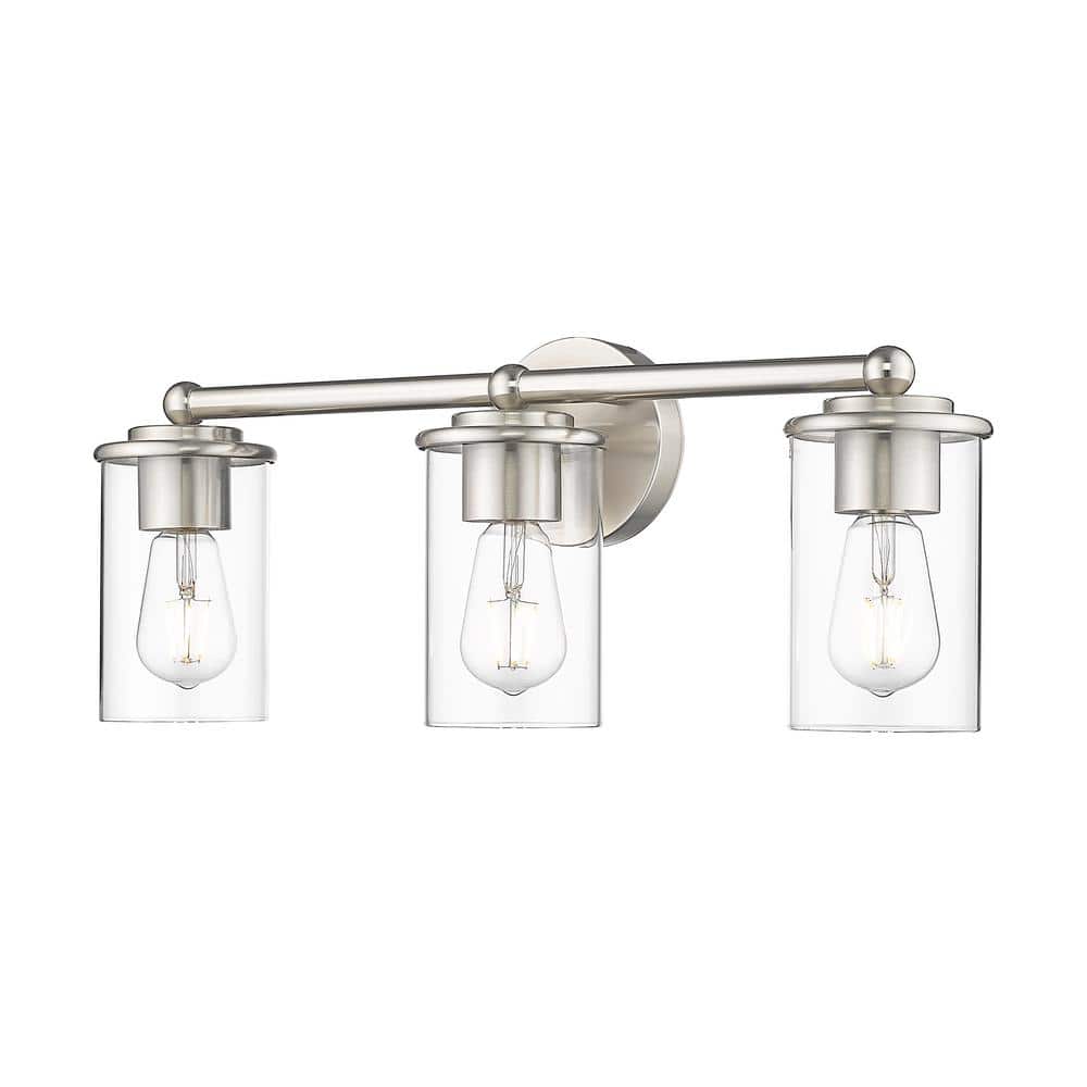 Thayer 22.5 in. 3-Light Brushed Nickel Vanity Light with Clear Glass Shade 