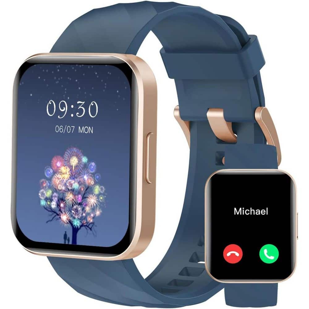 1.85 in. HD Screen Smart Watch for Men Women in Blue, Compatible with iPhone/Android, Bluetooth (Answer/Make Calls)
