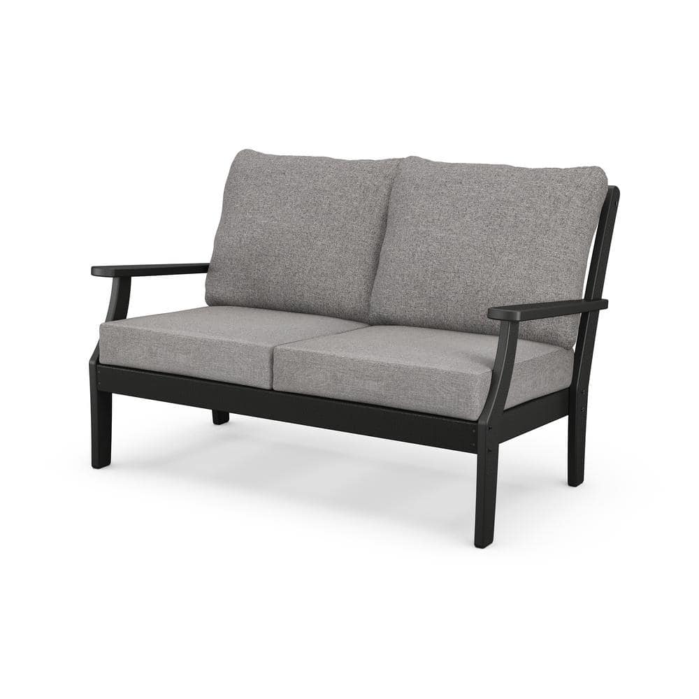 Braxton Traditional Cross Back Black and Grey Outdoor Settee