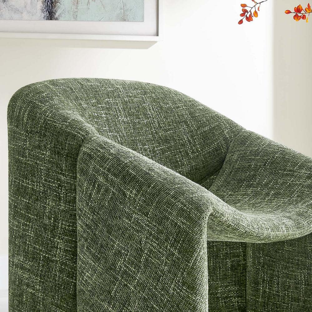 Basil Green Faux Leather Barrel Accent Chair with Metal Frame