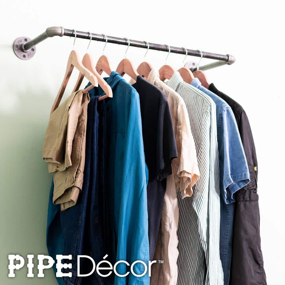 2 ft Black Industrial Steel Pipe Wall Mounted Clothing Rack