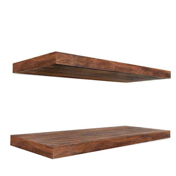 Unbranded 24 in. W x 9 in. D Walnut Floating Shelves, Decorative Wall Shelf (Set of 2)