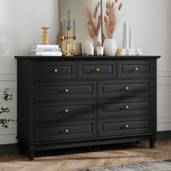 black dresser home depot Kingdely 9-Drawer 55.1 in. Wide without Mirror with Metal Knobs and Smooth Drawers Size:Size 6 The solid wood construction CLASSICS Odbmxy Dresses for Women