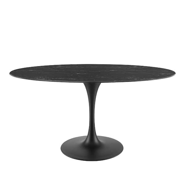 MODWAY Lippa 60 in. Oval Black Black Artificial Marble Dining Table with  Powder-Coated Metal Base (Seats 4) EEI-4881-BLK-BLK - The Home Depot