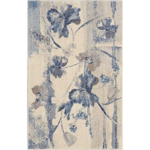 Somerset Ivory/Blue Doormat 3 ft. x 4 ft. Floral Contemporary Area Rug