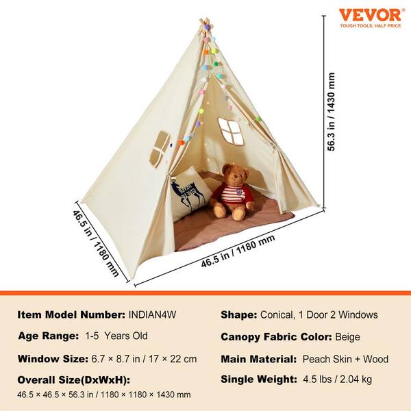 VEVOR Kids Play Tent Teepee Tent for Kids 1 5 Years Old Tent for Kids with Windows for Indoor and Outdoor Toddler Tent GJSETZPZXJCKHHZ4UV0 The Home Depot