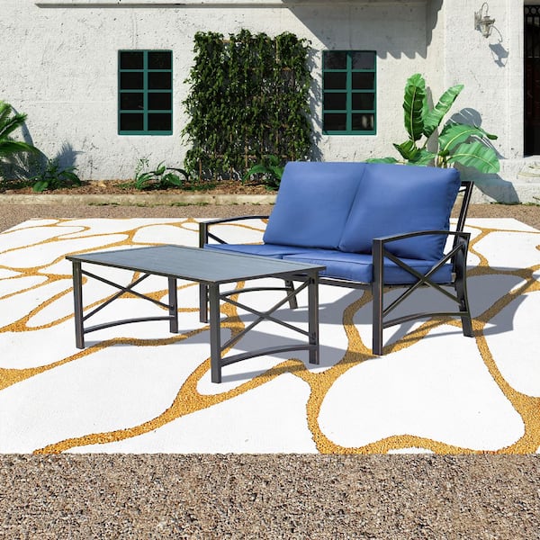 TOP HOME SPACE 2-Piece Metal Patio Conversation Set with Blue Cushions