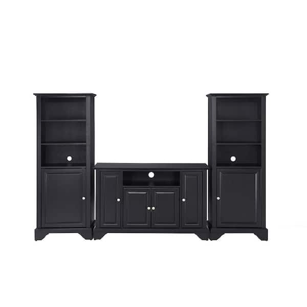 Crosley LaFayette TV Stand and 2-Audio Piers in Black