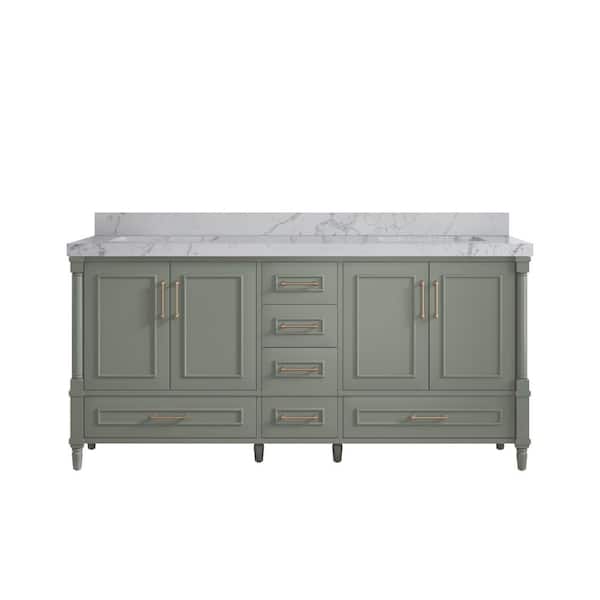 Willow Collections Hudson 72 in. W x 22 in. D x 36 in. H Double Sink Bath Vanity in Evergreen with 2 in. Venatino Quartz Top