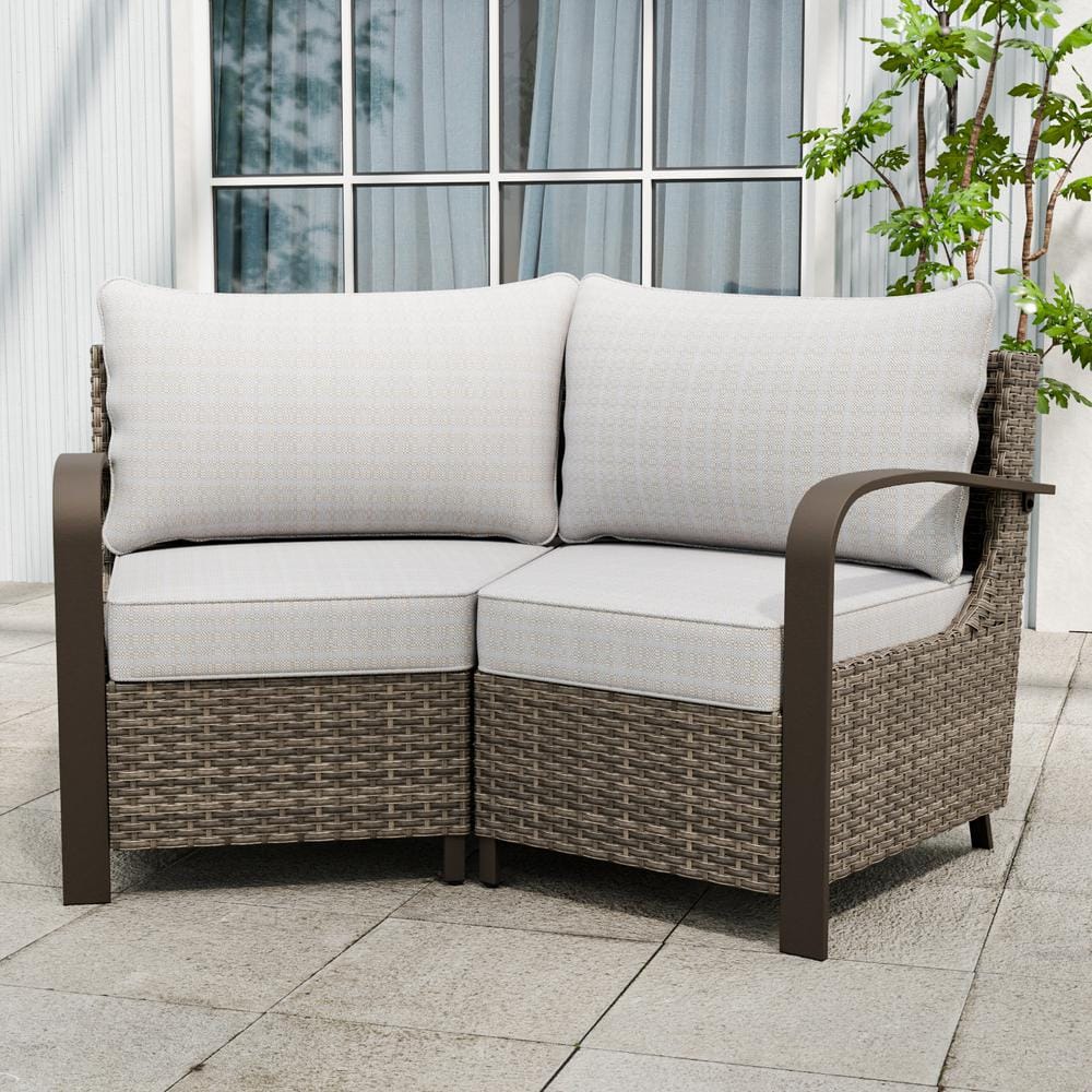Beige and Brown Steel Frame Outdoor Sectional Sofa Set