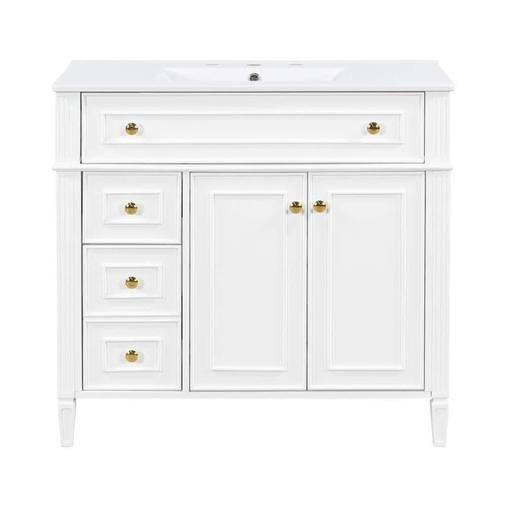 36 in. W Single Sink Freestanding Bath Vanity in White with White Ceramic Top Unassembled price history on PriceWatchPro