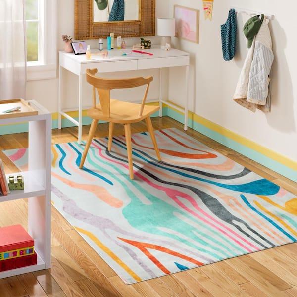 Leta Zebra Pink/Multi 6 ft. x 9 ft. Stripe Indoor Kids Machine Washable Area Rug