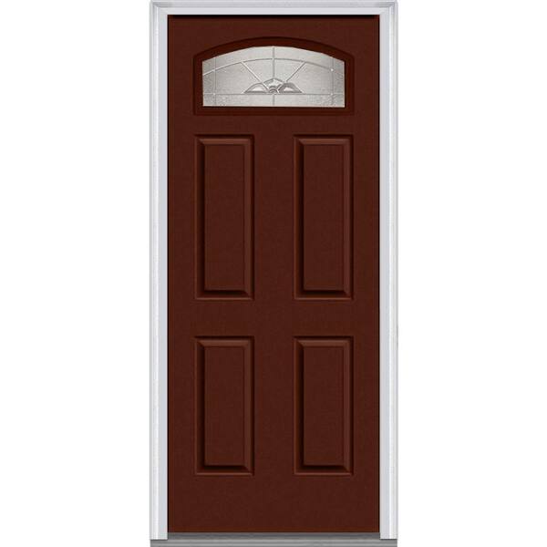 MMI Door 32 in. x 80 in. Master Nouveau Left-Hand Inswing 1/4-Lite Decorative Painted Fiberglass Smooth Prehung Front Door