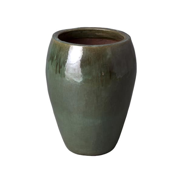 17 in. D x 23 in. H Tea Green Ceramic Round Planter with Drainage Hole
