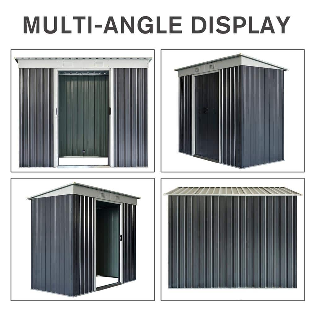 Gray and White Medium Metal Lean-to Storage Shed with Windows