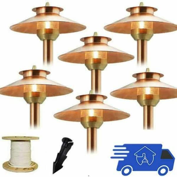 AQLIGHTING Low Voltage Copper LED Landscape Light Kit (6-Pack) - 2 Tier Shade