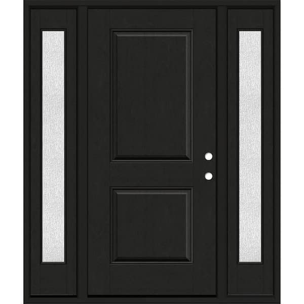 Regency 64 in. x 80 in. 2P Squaretop LHIS Onyx Stain Mahogany Fiberglass Prehung Front Door with Rain12 in. SLs 4-9/16